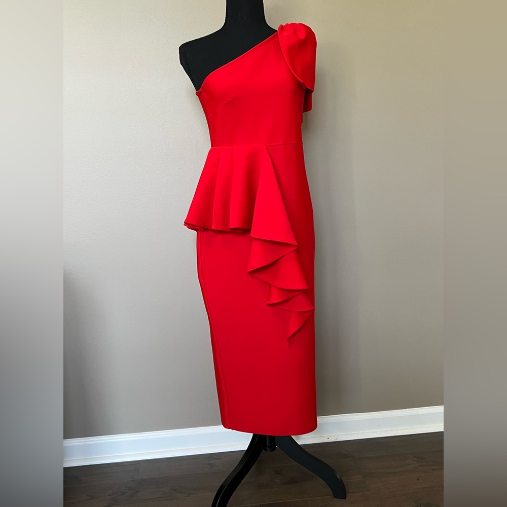SHEIN Red Asymmetrical Ruffled Cocktail Dress